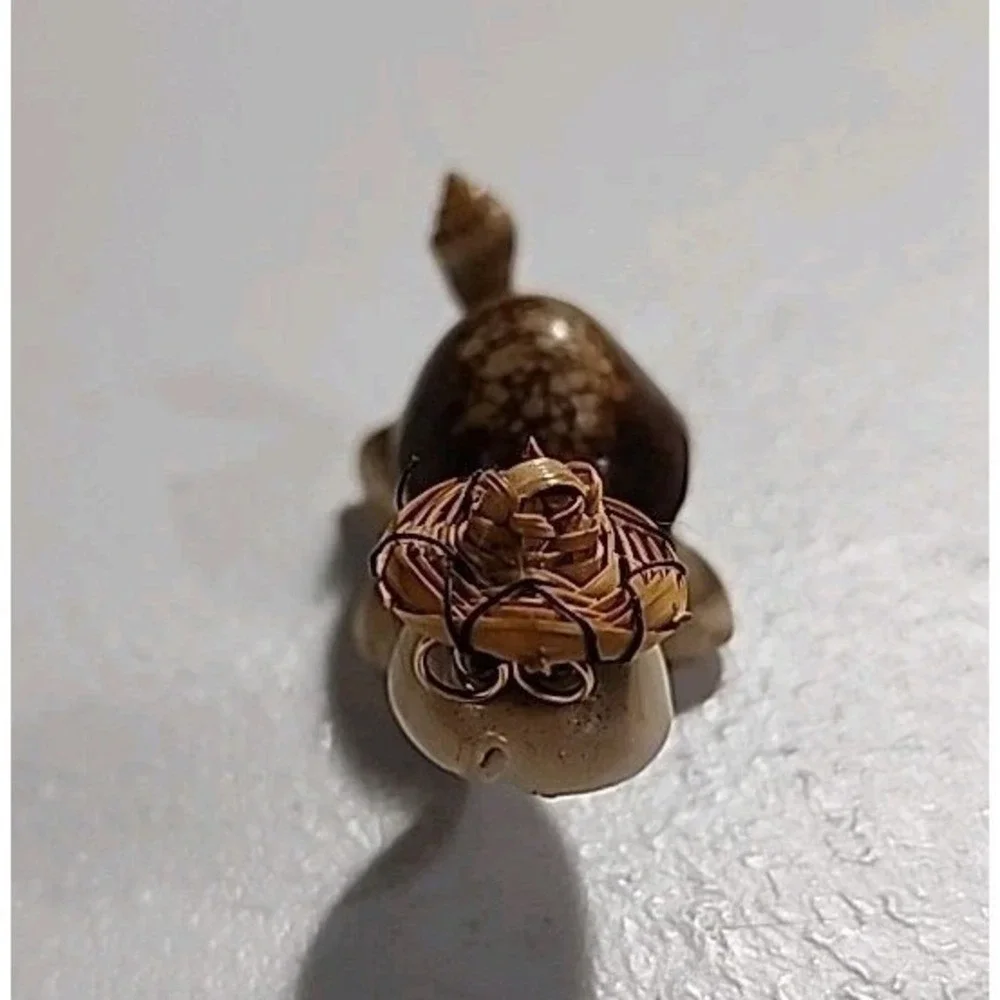 Vintage Cowry Sea Shell Turtle Tortoise Mini Figurine with Glasses and Hat Decor